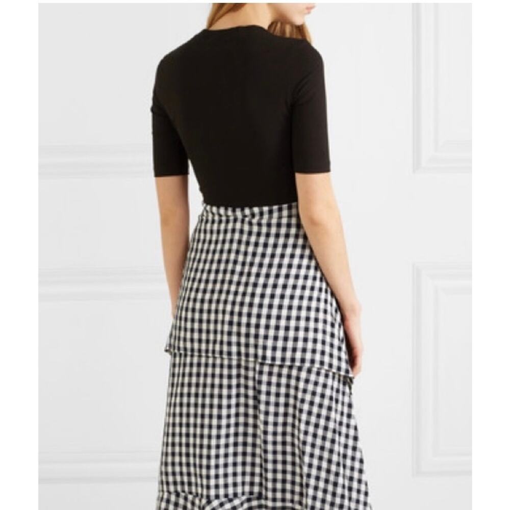 Maje Rapri Black & White Gingham Jersey & Skirt Midi Dress Size US Large (3) - Picture 4 of 12